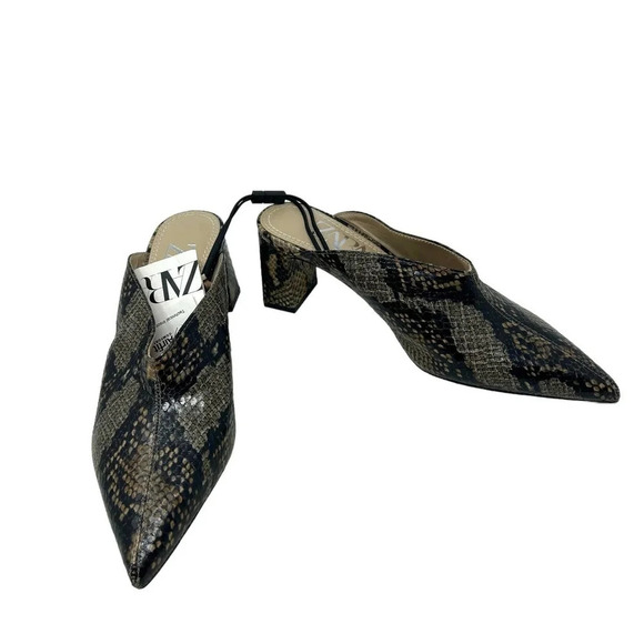 Zara Snakeskin Animal Print High Heeled Mules Size 36 /‎ US 5.5 - Picture 5 of 9